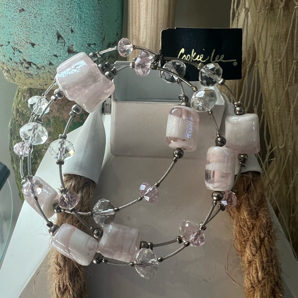 Cookie Lee Pink and White Beaded Bracelet Set, NWT
